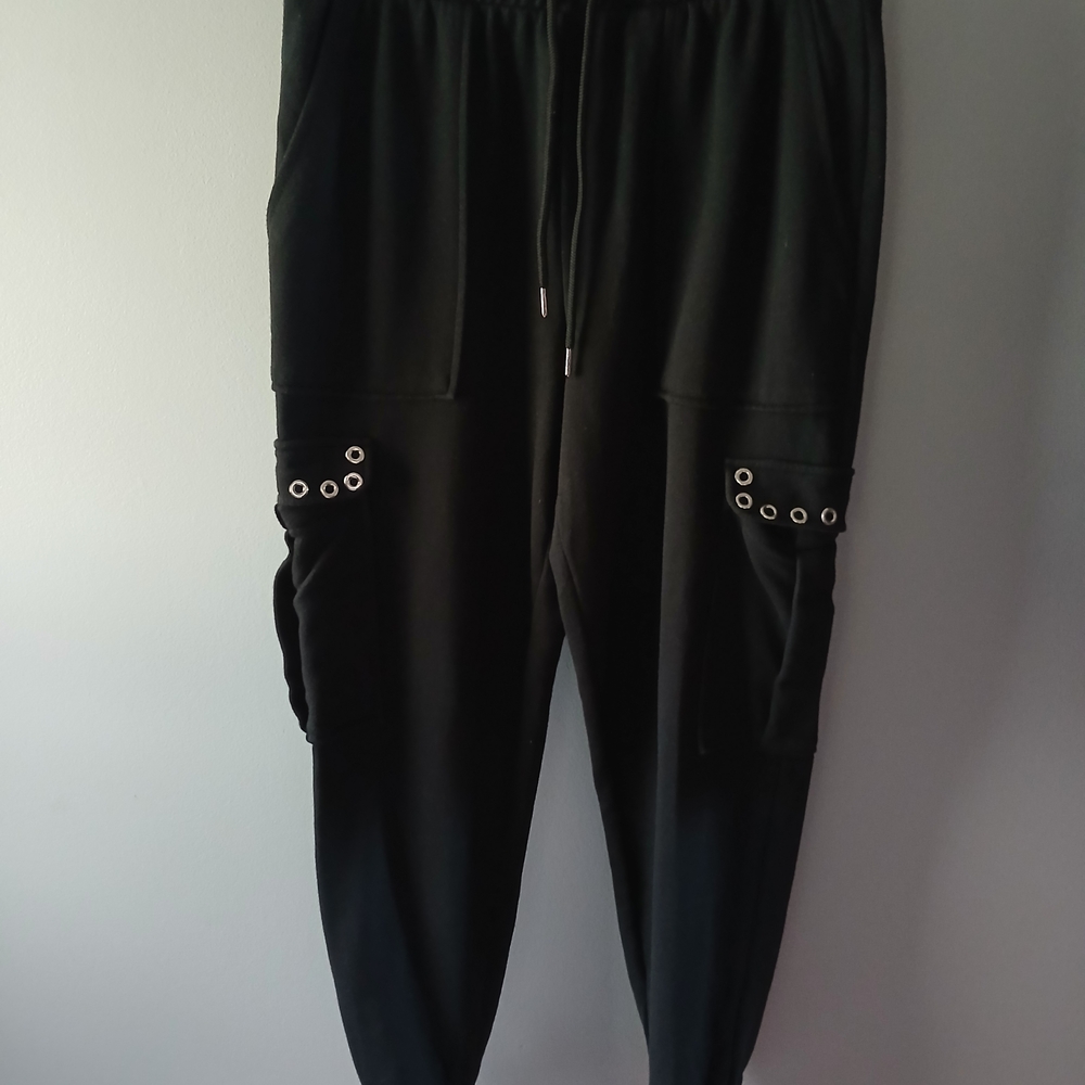 Men's Black Cargo Pants with Eyelet Pockets